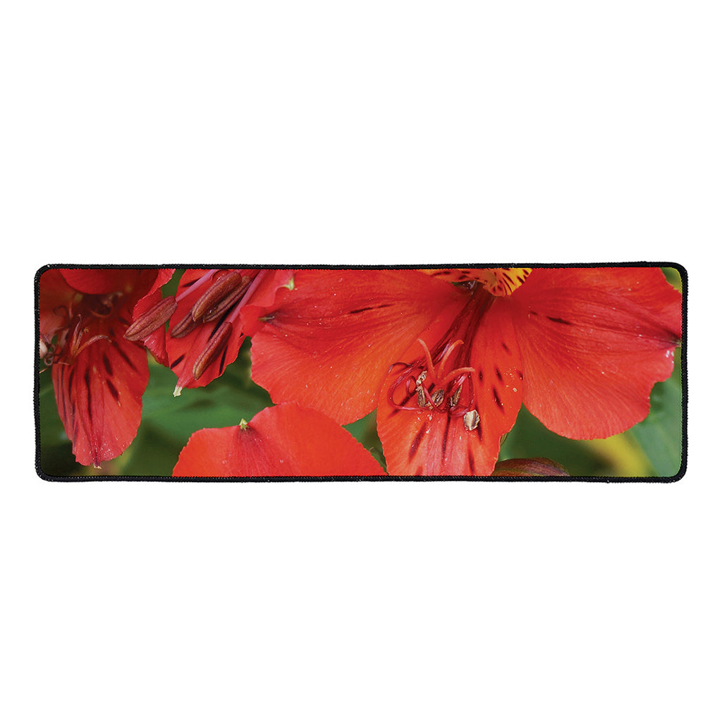 Red Alstroemeria Print Long Kitchen Mat