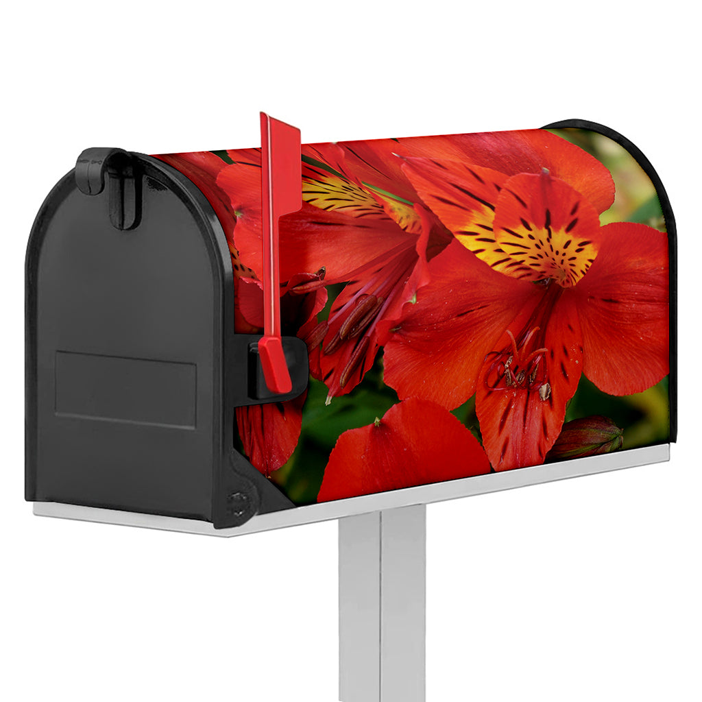 Red Alstroemeria Print Mailbox Cover