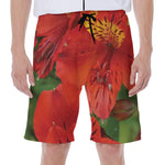 Red Alstroemeria Print Men's Beach Shorts