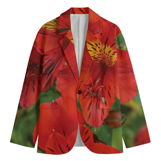Red Alstroemeria Print Men's Blazer