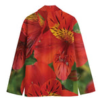 Red Alstroemeria Print Men's Blazer