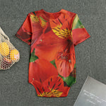 Red Alstroemeria Print Men's Bodysuit