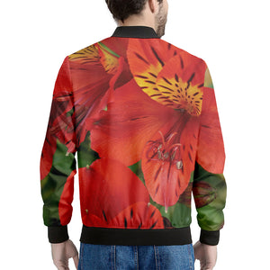 Red Alstroemeria Print Men's Bomber Jacket