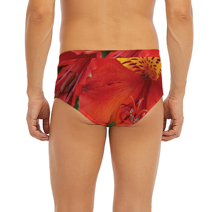 Red Alstroemeria Print Men's Briefs
