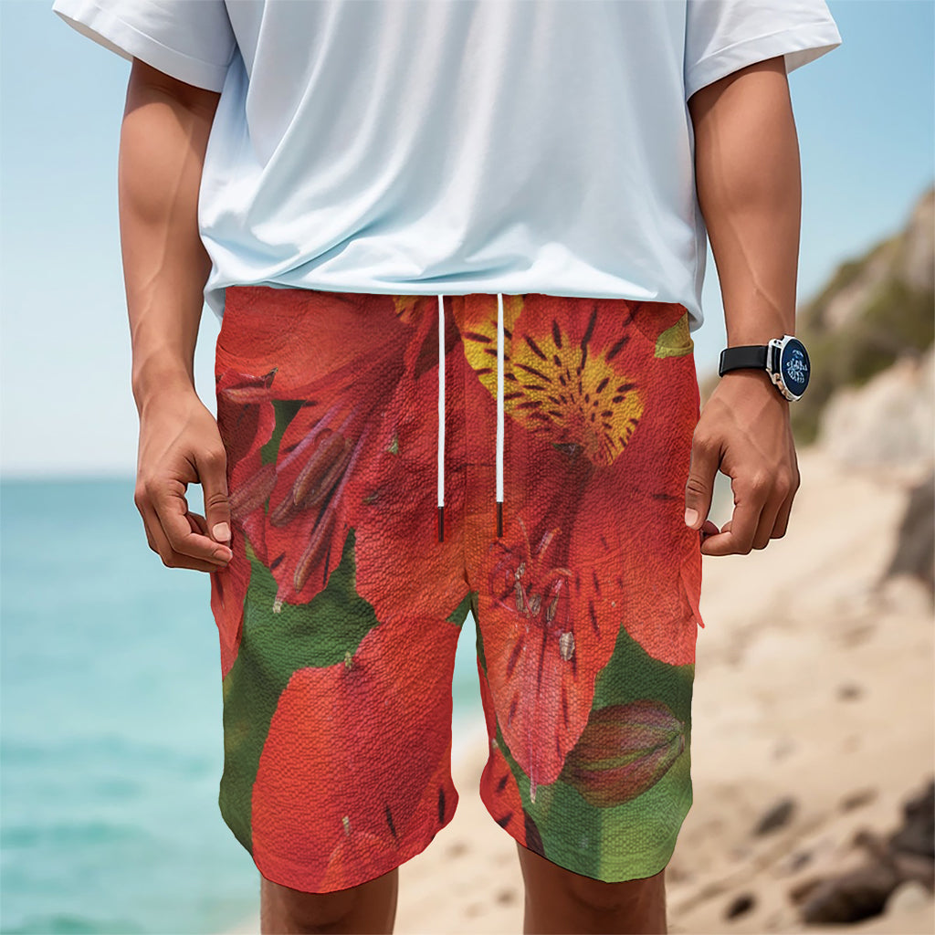 Red Alstroemeria Print Men's Cargo Shorts