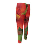 Red Alstroemeria Print Men's Compression Pants