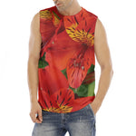 Red Alstroemeria Print Men's Fitness Tank Top