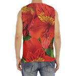 Red Alstroemeria Print Men's Fitness Tank Top