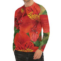 Red Alstroemeria Print Men's Long Sleeve Rash Guard