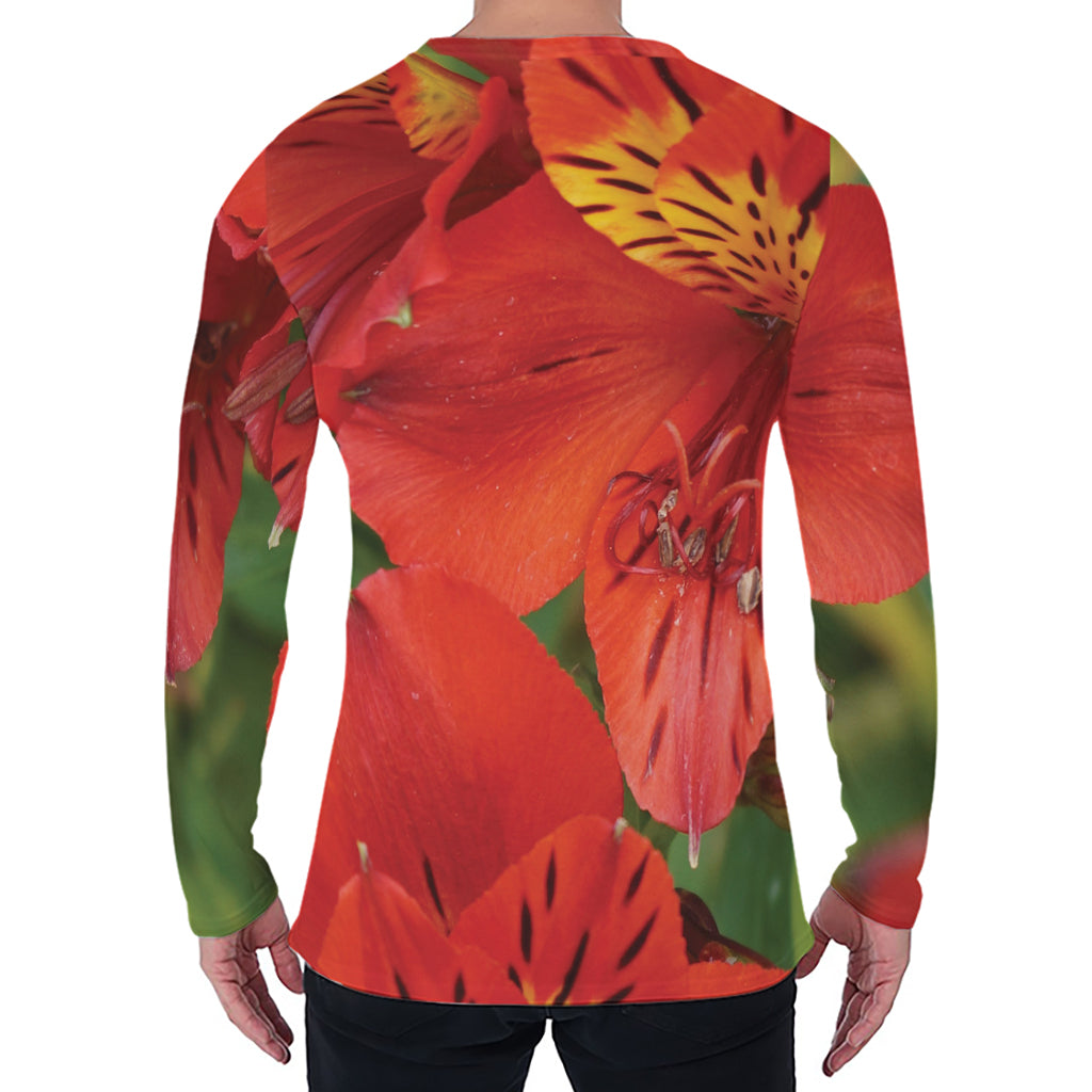 Red Alstroemeria Print Men's Long Sleeve T-Shirt