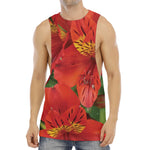 Red Alstroemeria Print Men's Muscle Tank Top