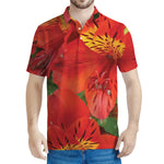 Red Alstroemeria Print Men's Polo Shirt