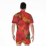 Red Alstroemeria Print Men's Rompers
