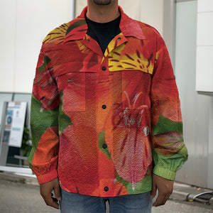 Red Alstroemeria Print Men's Shirt Jacket