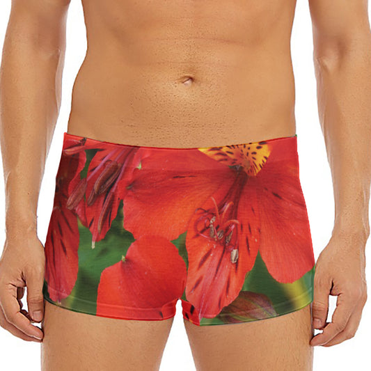 Red Alstroemeria Print Men's Short Boxer Briefs