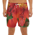 Red Alstroemeria Print Men's Split Running Shorts