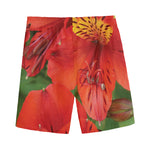 Red Alstroemeria Print Men's Sports Shorts