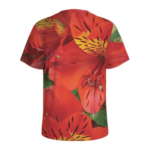 Red Alstroemeria Print Men's Sports T-Shirt