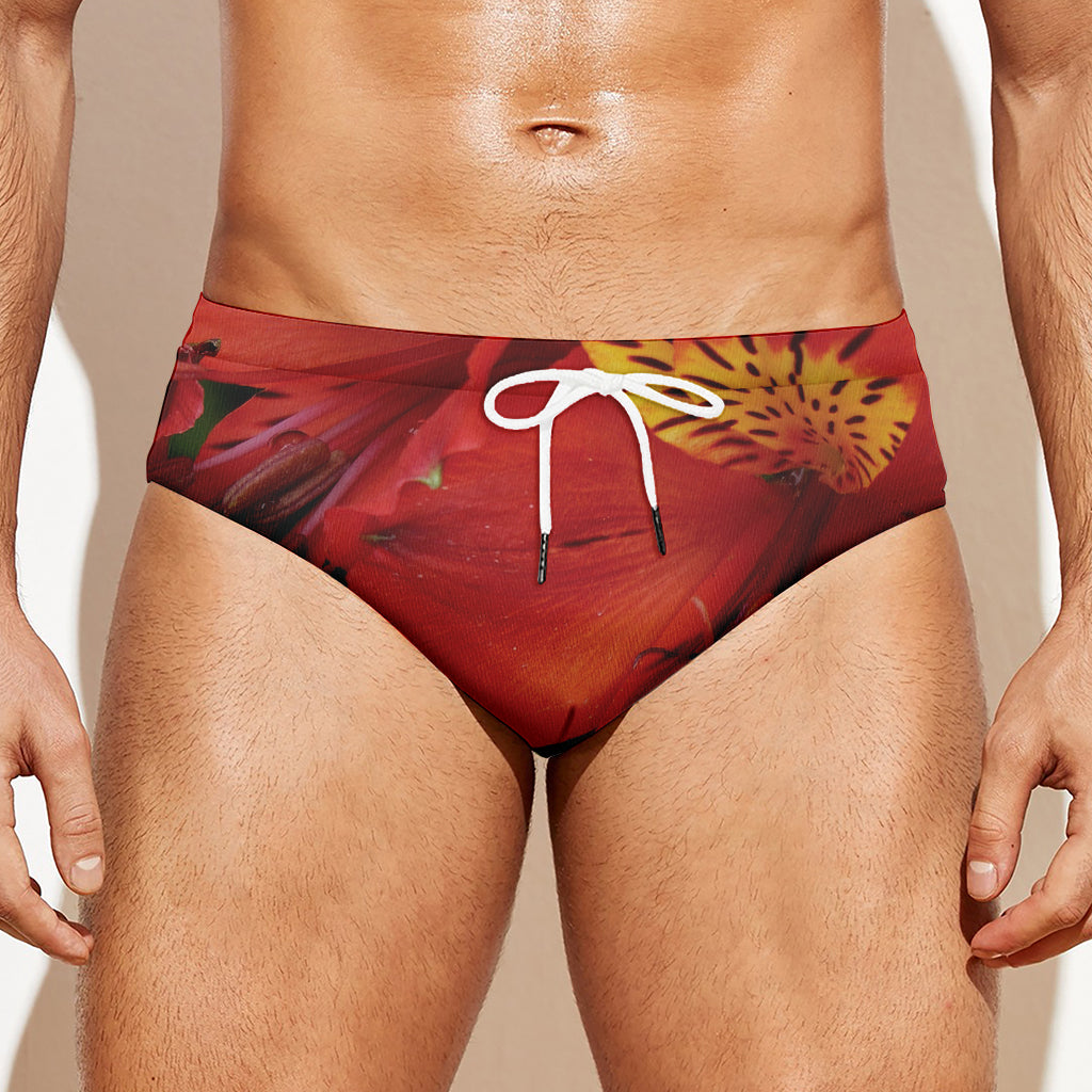 Red Alstroemeria Print Men's Swim Briefs