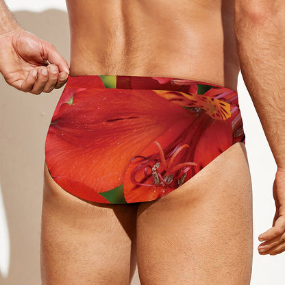 Red Alstroemeria Print Men's Swim Briefs