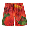 Red Alstroemeria Print Men's Swim Trunks