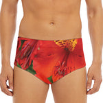 Red Alstroemeria Print Men's Triangle Swim Briefs