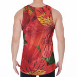 Red Alstroemeria Print Men's Velvet Tank Top