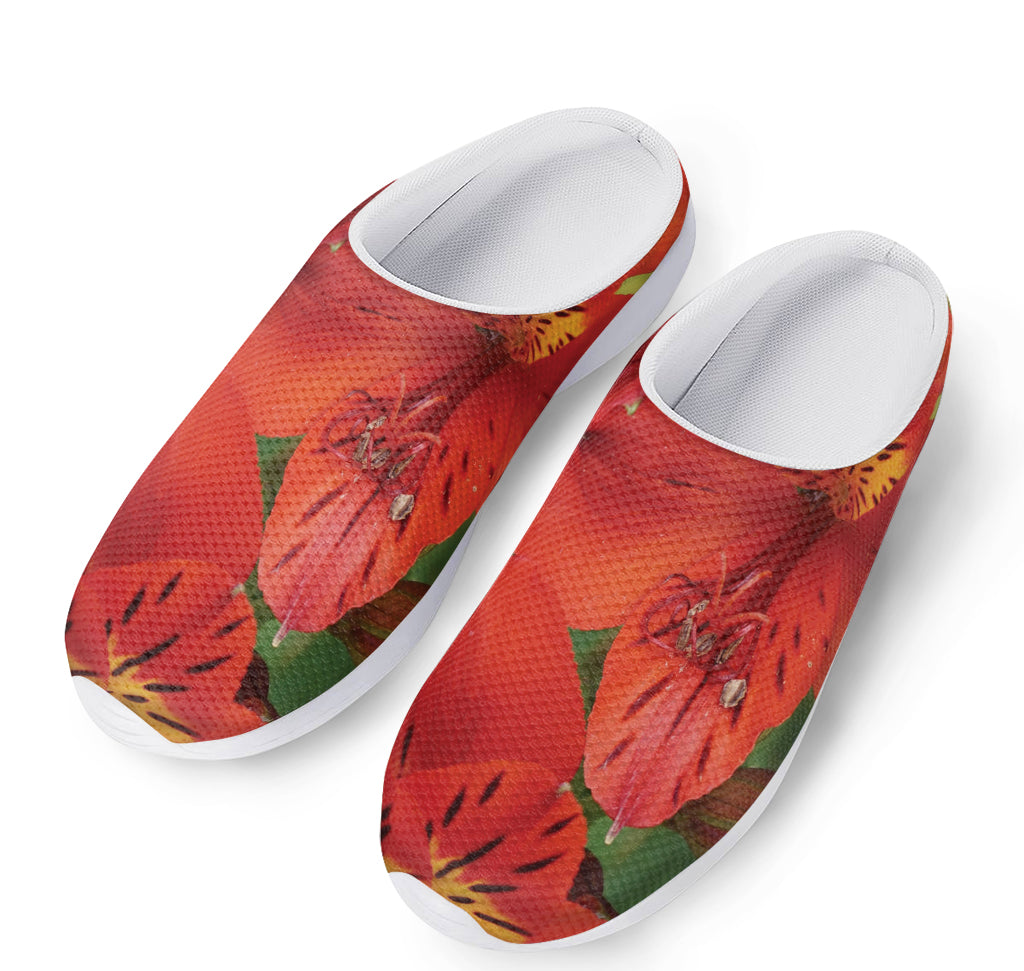Red Alstroemeria Print Mesh Casual Shoes