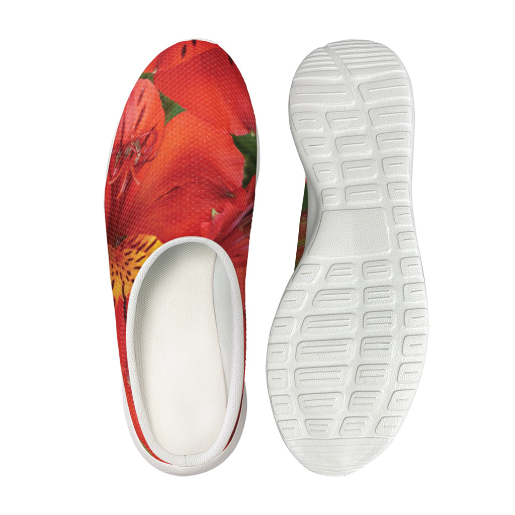 Red Alstroemeria Print Mesh Casual Shoes