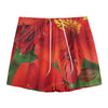 Red Alstroemeria Print Mesh Shorts