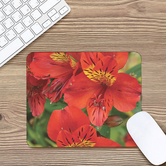 Red Alstroemeria Print Mouse Pad