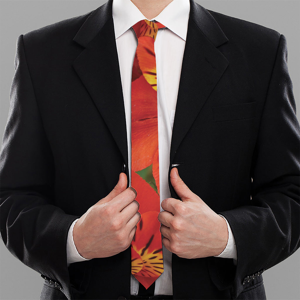 Red Alstroemeria Print Necktie