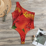 Red Alstroemeria Print One Shoulder Bodysuit