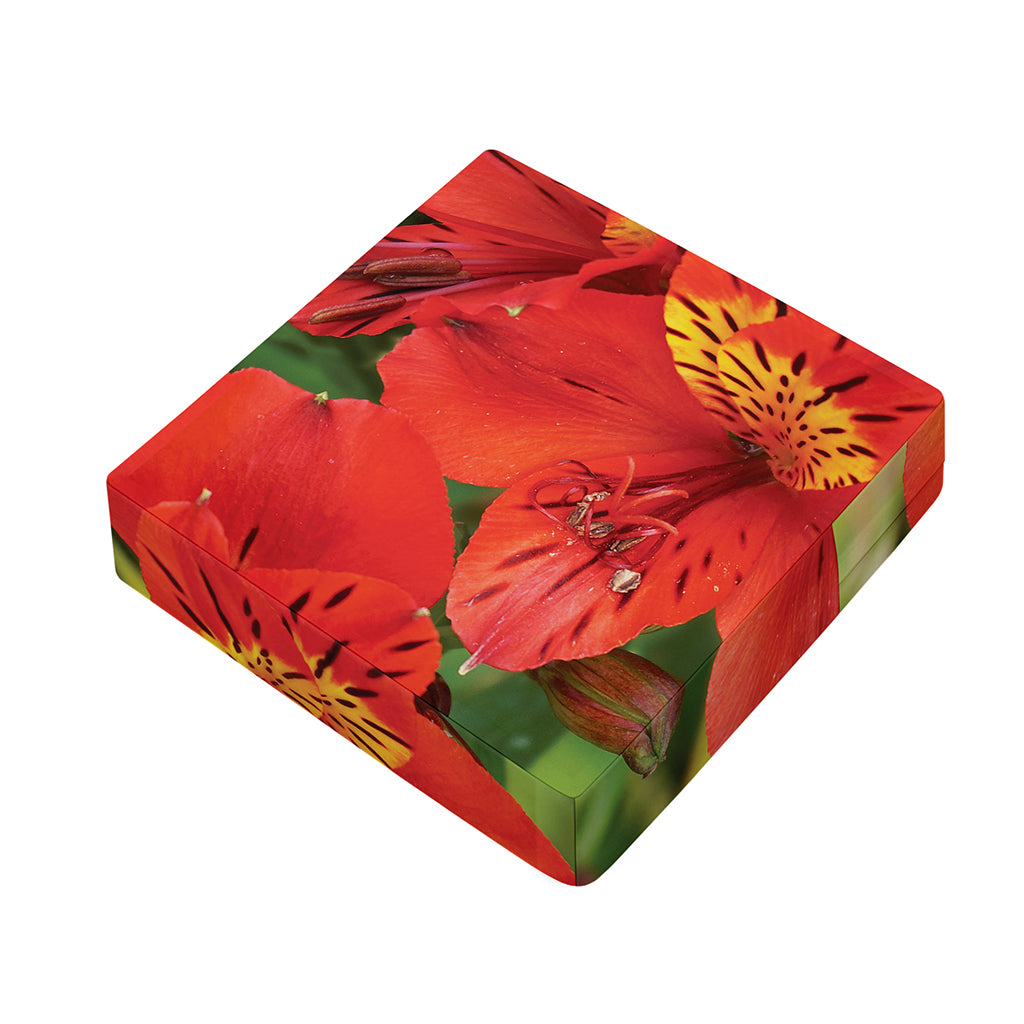 Red Alstroemeria Print Outdoor Seat Cushion Cover