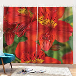 Red Alstroemeria Print Pencil Pleat Curtains