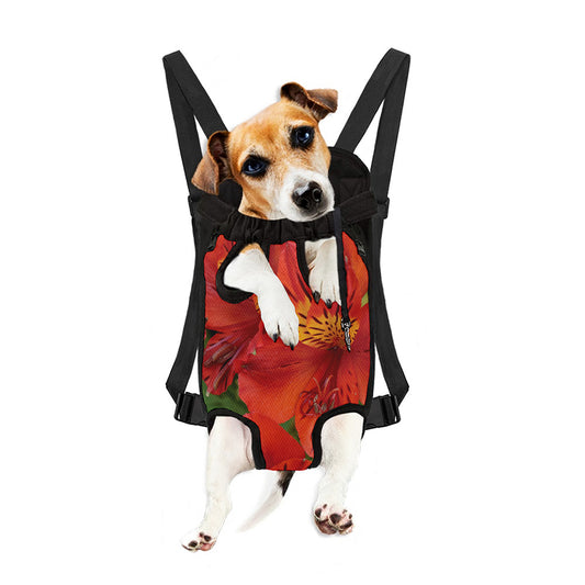 Red Alstroemeria Print Pet Carrier Backpack