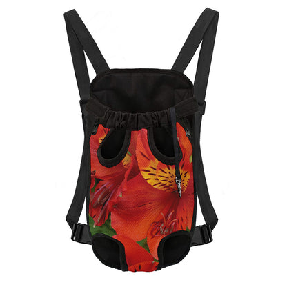 Red Alstroemeria Print Pet Carrier Backpack