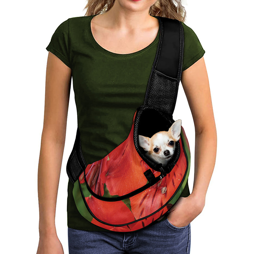 Red Alstroemeria Print Pet Sling Carrier