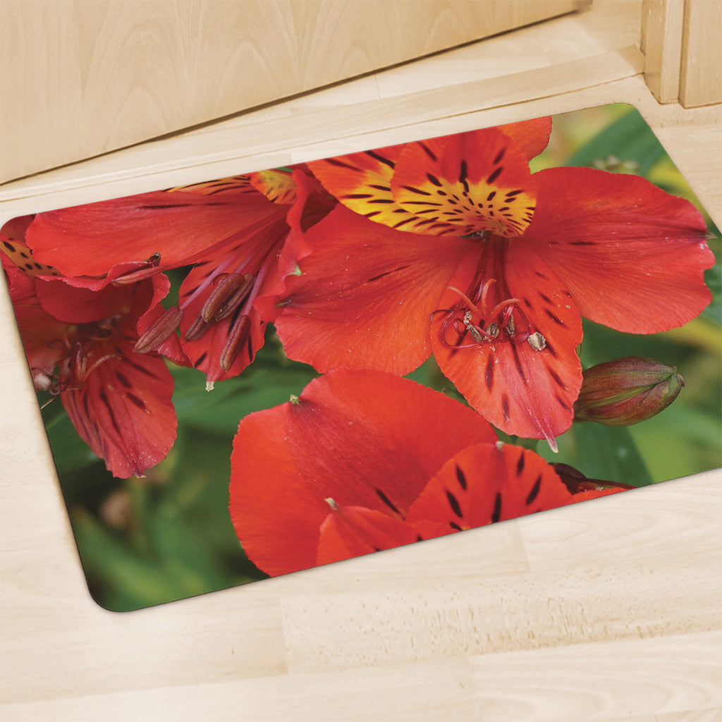 Red Alstroemeria Print Polyester Doormat