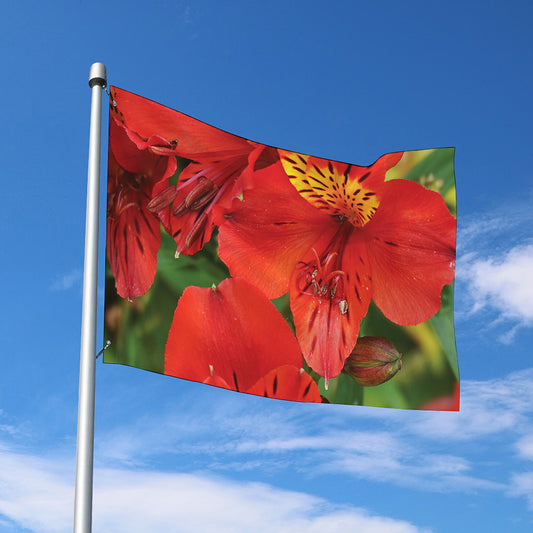Red Alstroemeria Print Polyester Flag