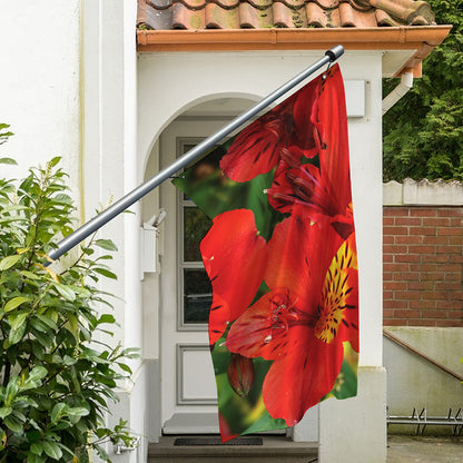 Red Alstroemeria Print Polyester Flag