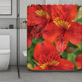 Red Alstroemeria Print Polyester Shower Curtain