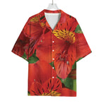 Red Alstroemeria Print Rayon Hawaiian Shirt