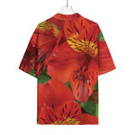 Red Alstroemeria Print Rayon Hawaiian Shirt