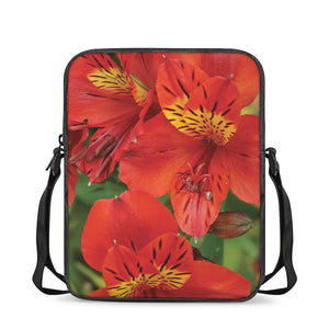 Red Alstroemeria Print Rectangular Crossbody Bag