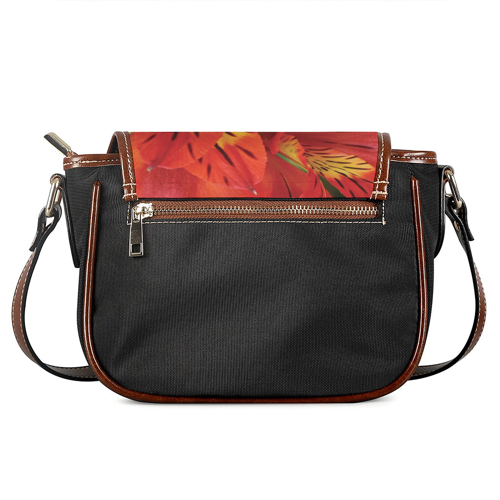 Red Alstroemeria Print Saddle Bag