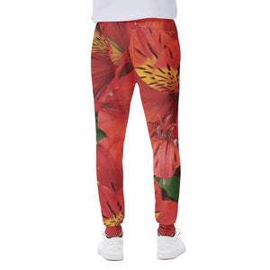 Red Alstroemeria Print Scuba Joggers