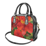 Red Alstroemeria Print Shoulder Handbag