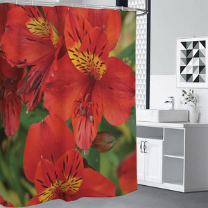 Red Alstroemeria Print Shower Curtain