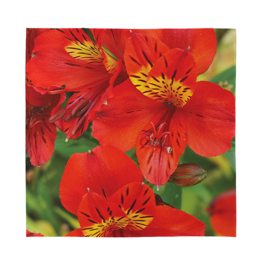 Red Alstroemeria Print Silk Bandana